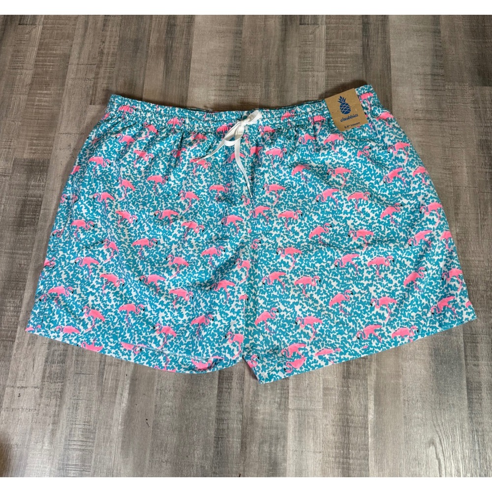 Chubbies The Domingos Are For Flamingos Swim Trunks 5.5 Inseam Blue Pink 3XL NEW